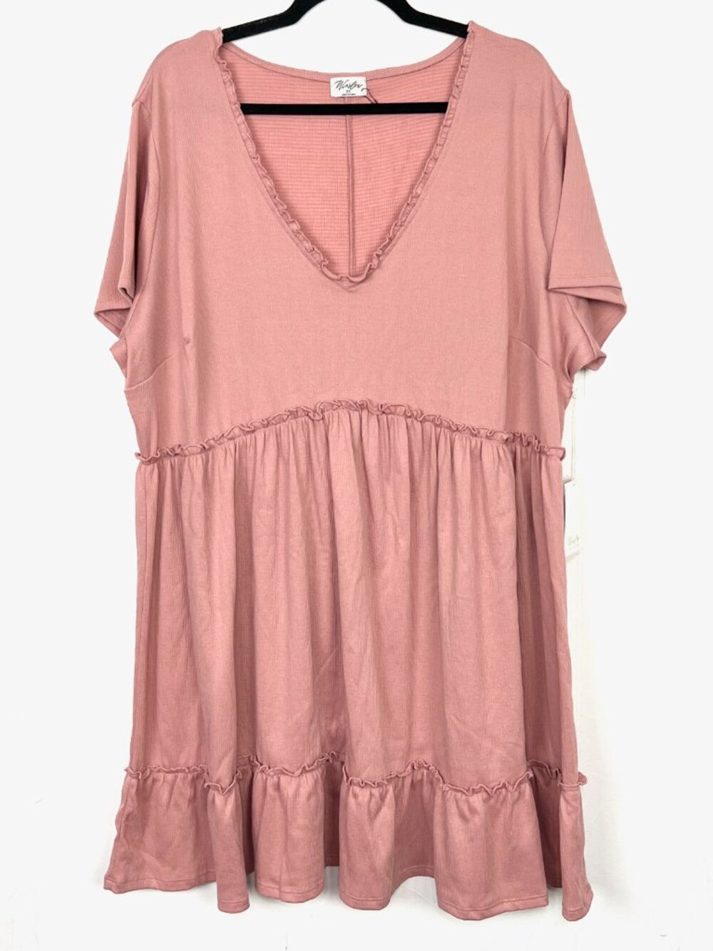 NWT‎ Winslow Dress Rose Pink Babydoll Ruffle Accent Short Sleeve Knit 3X